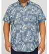Thumbnail Front view of navy leaf print short sleeve shirt on model.